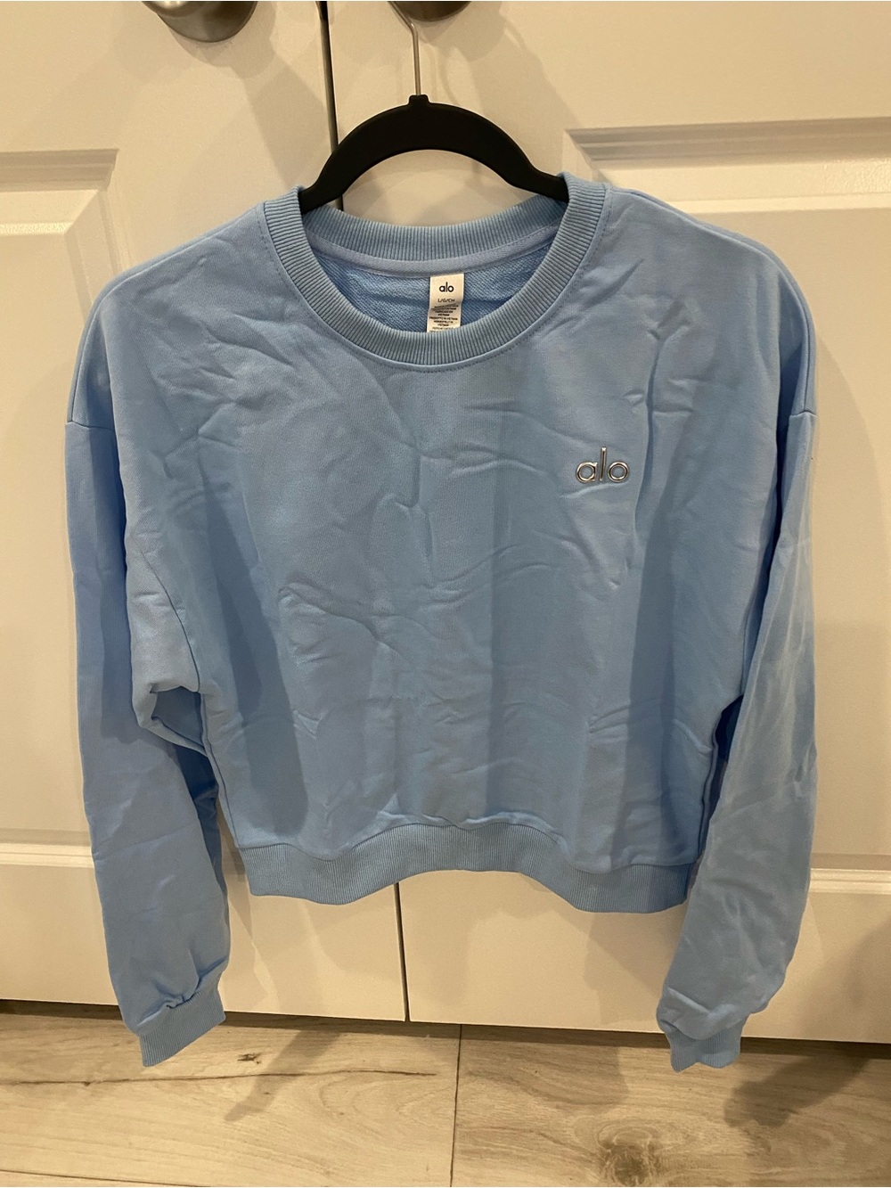 ALO Yoga Light Blue Cropped Crewneck Pullover
